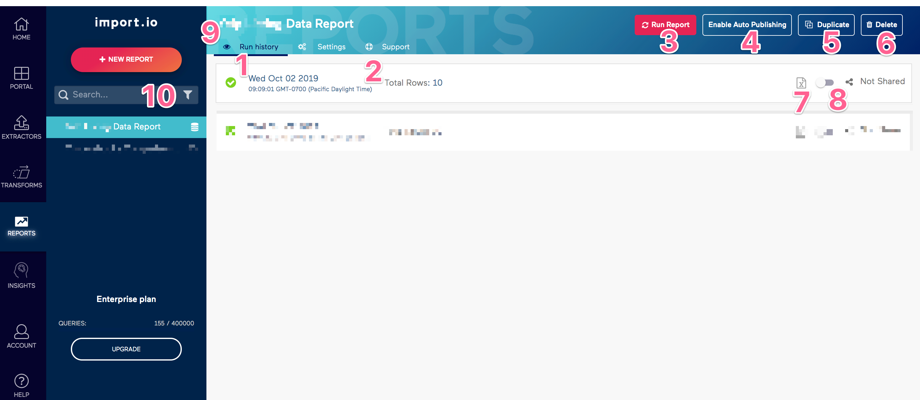 Old Import.io Data Report Run History