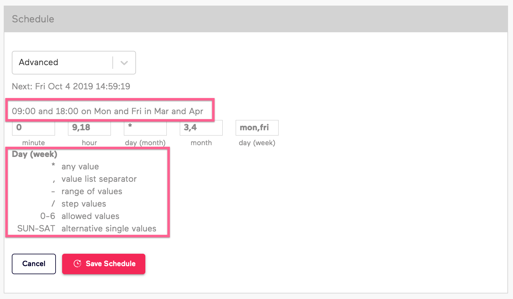 Old Import.io Advanced Schedule Example