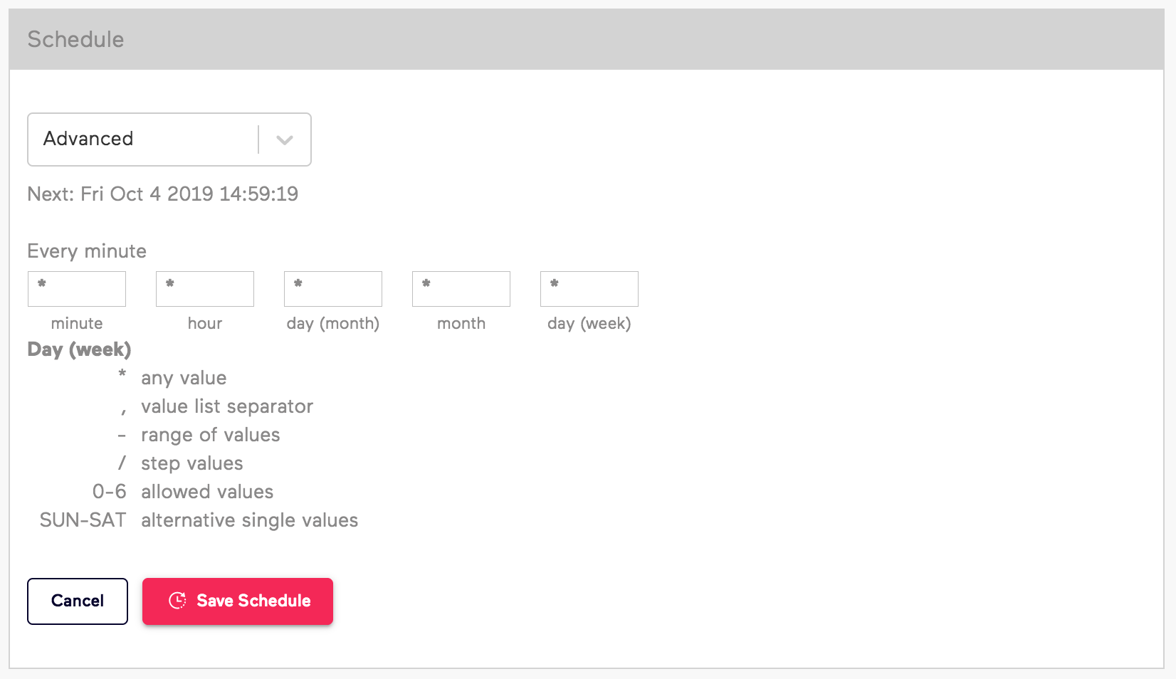 Old Import.io Schedule Asterisk Explaination