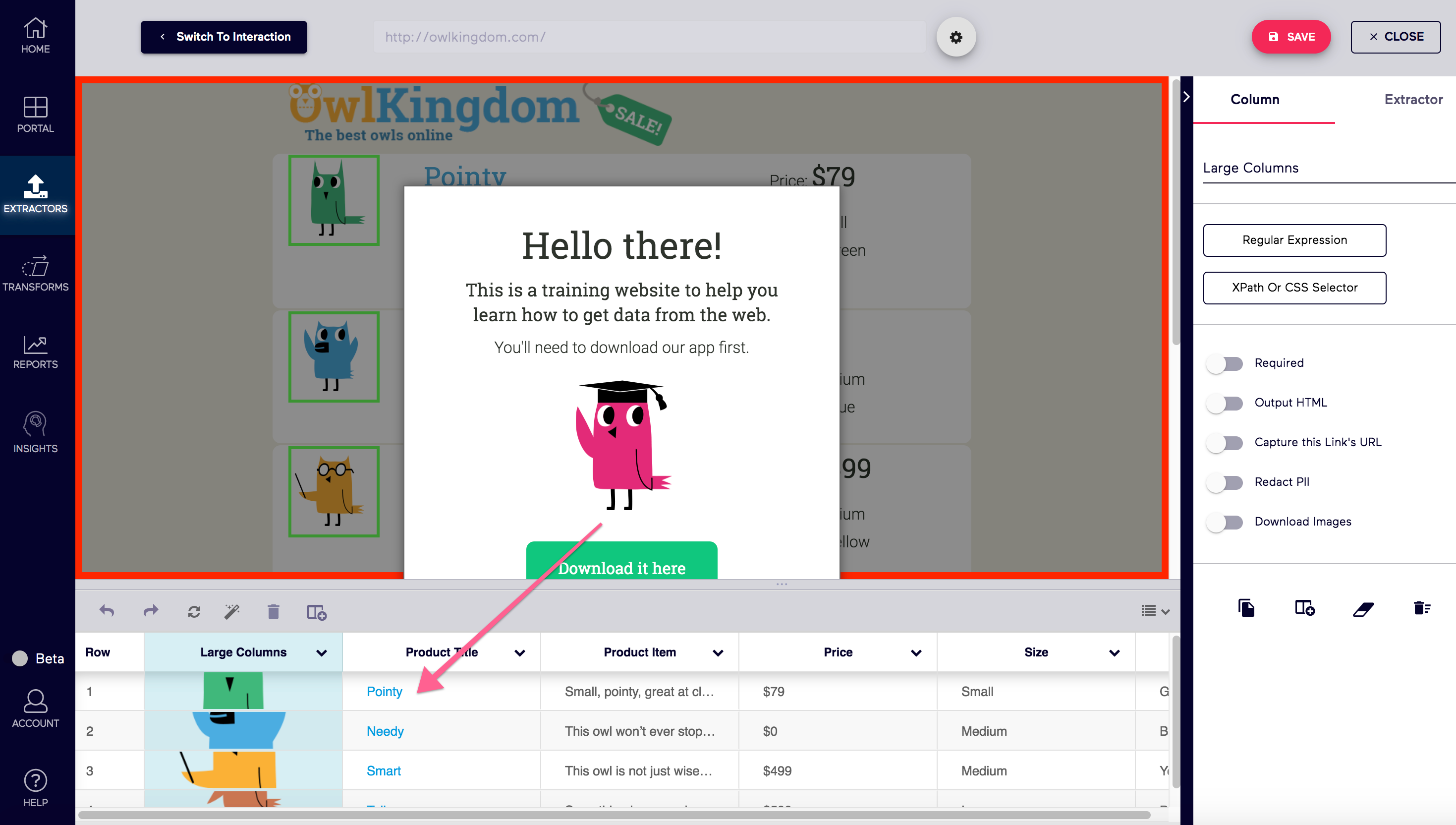 Import.io Owl Kingdom Example