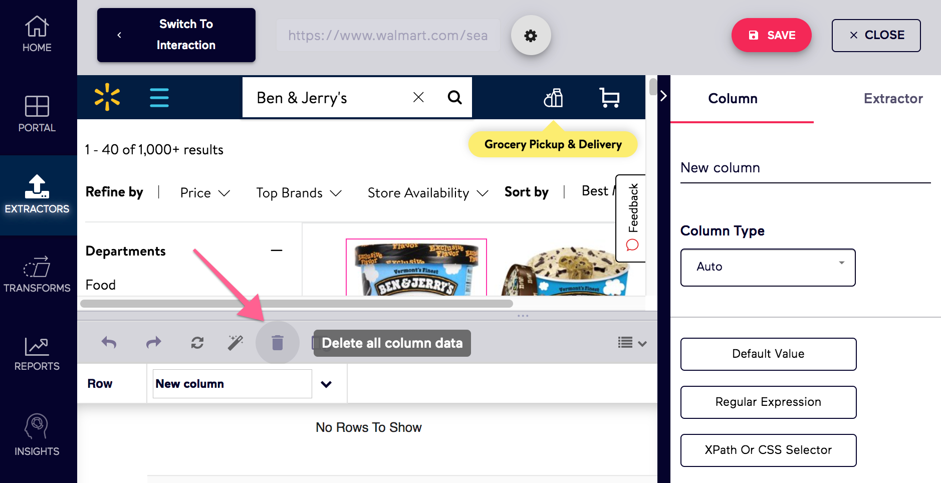 Old Import.io Clear Rows Location