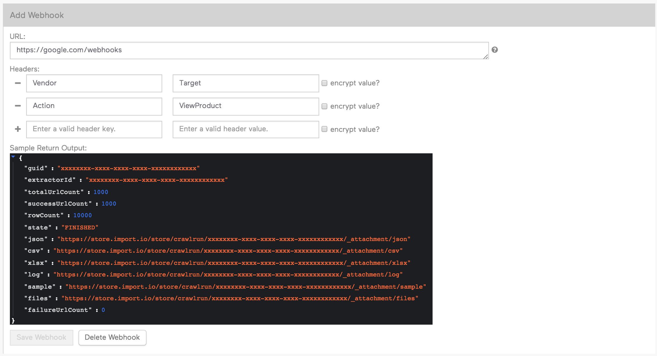 Old Import.io Webhook Example