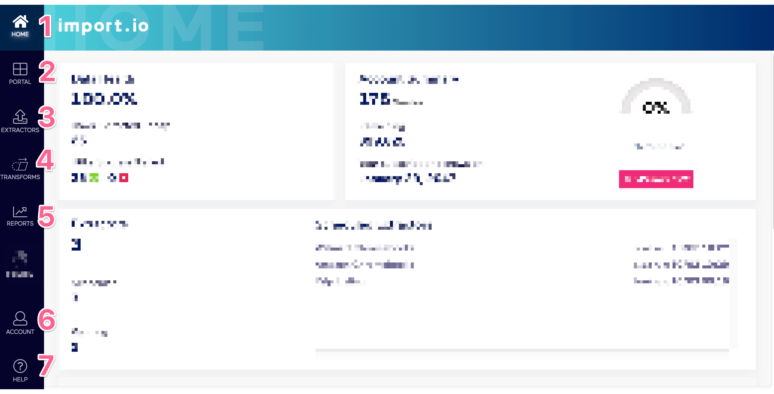 Old Import.io Numbered Left Navigation Panel