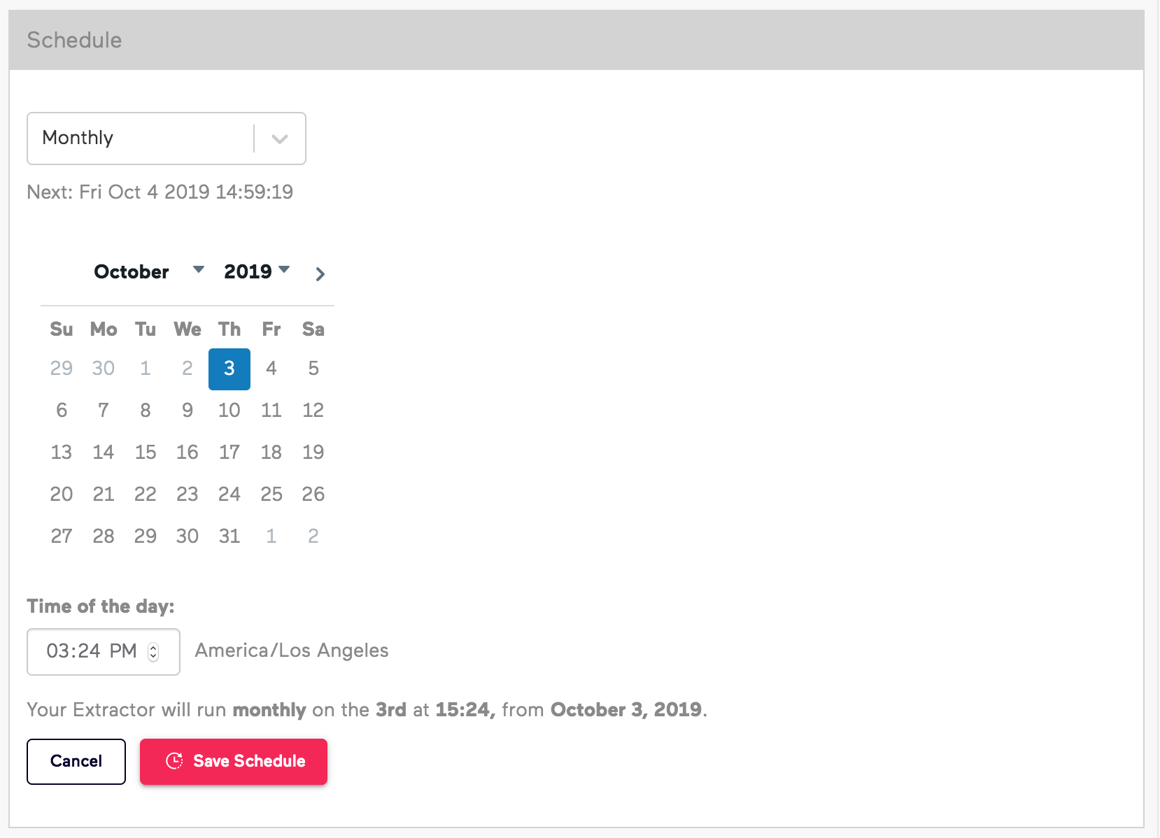 Old Import.io Monthly Schedule Example