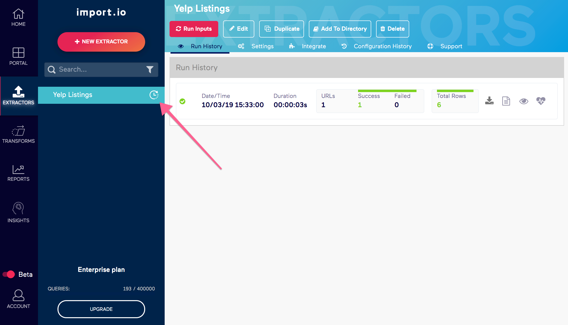 Old Import.io Scheduled Extractors Icon Location