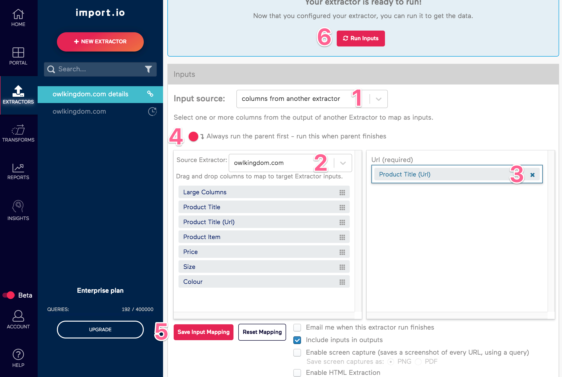 Old Import.io Numbered Input Page