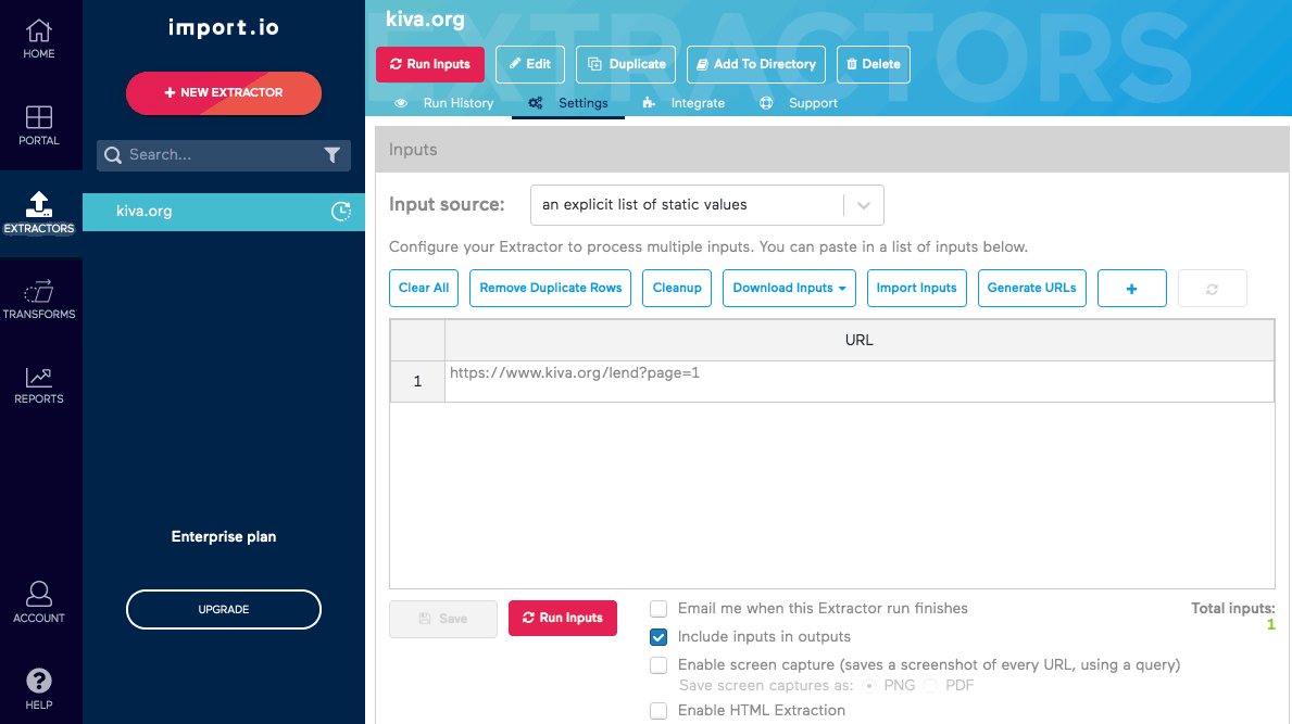 Old Import.io URL Generator Example