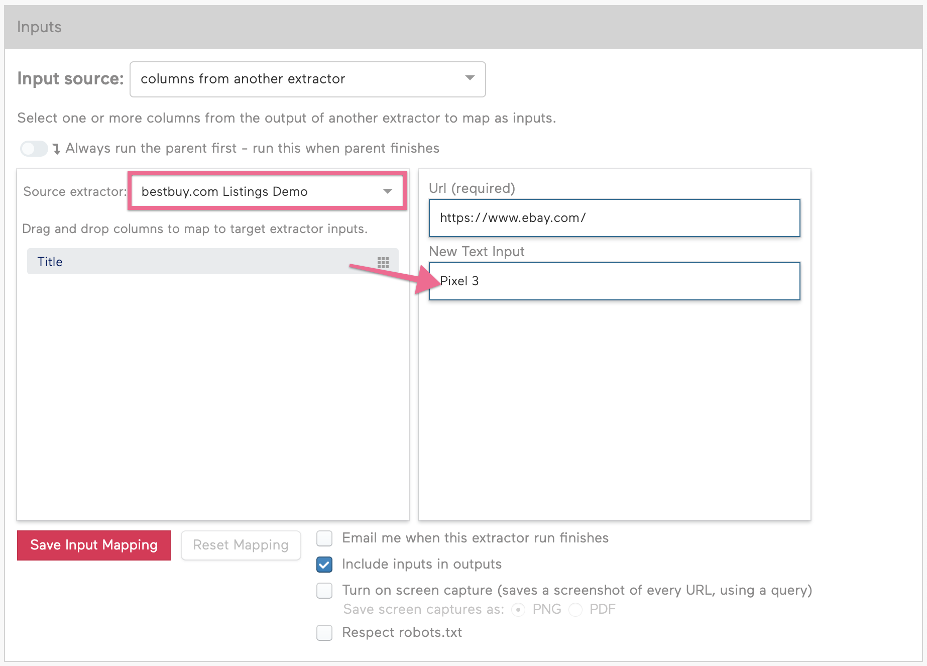 Old Import.io Input Source Change Example