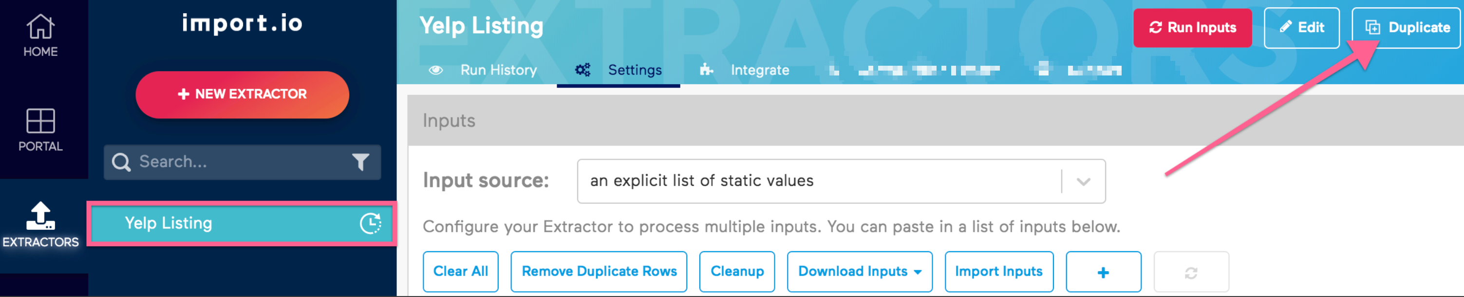 Old Import.io Duplicate Extractor Button Focus