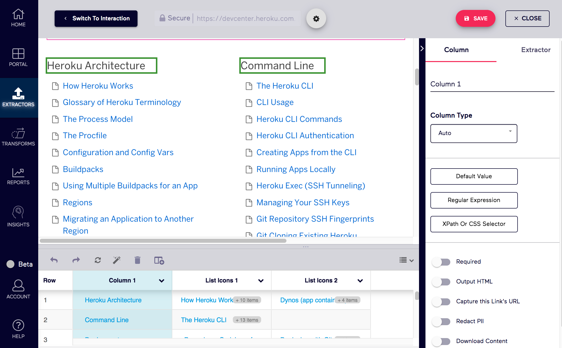 Old Import.io Data extraction example