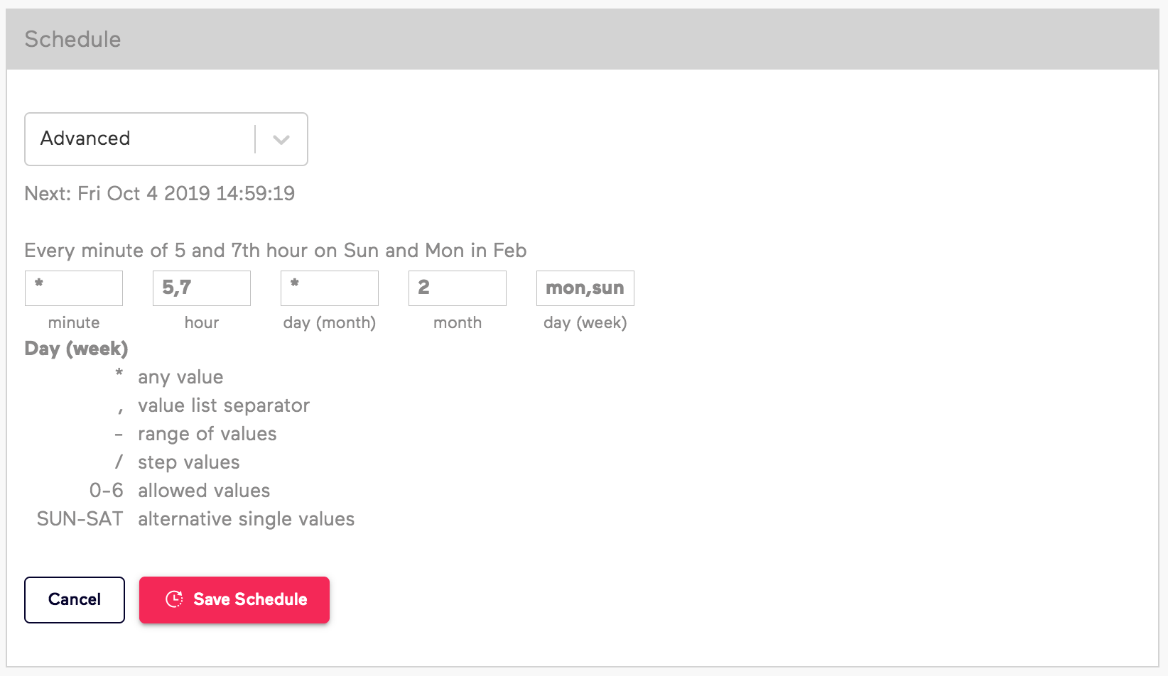 Old Import.io Schedule Mon/Sun 5/7am Advacned Example