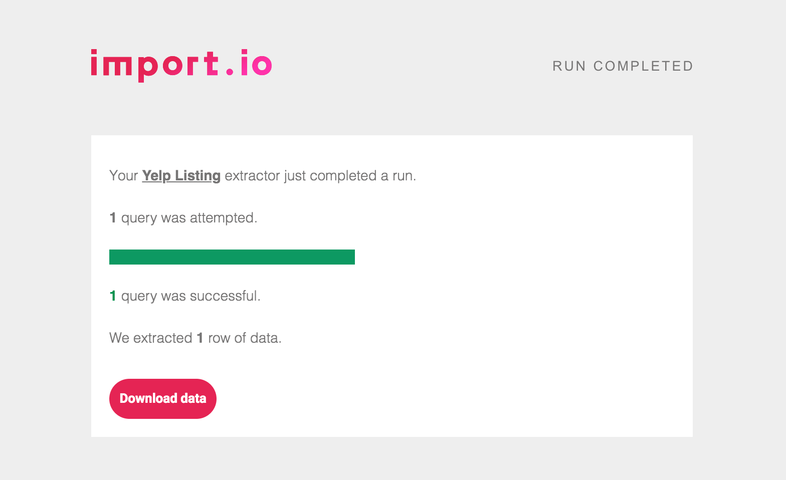 Old Import.io Notification Email Example