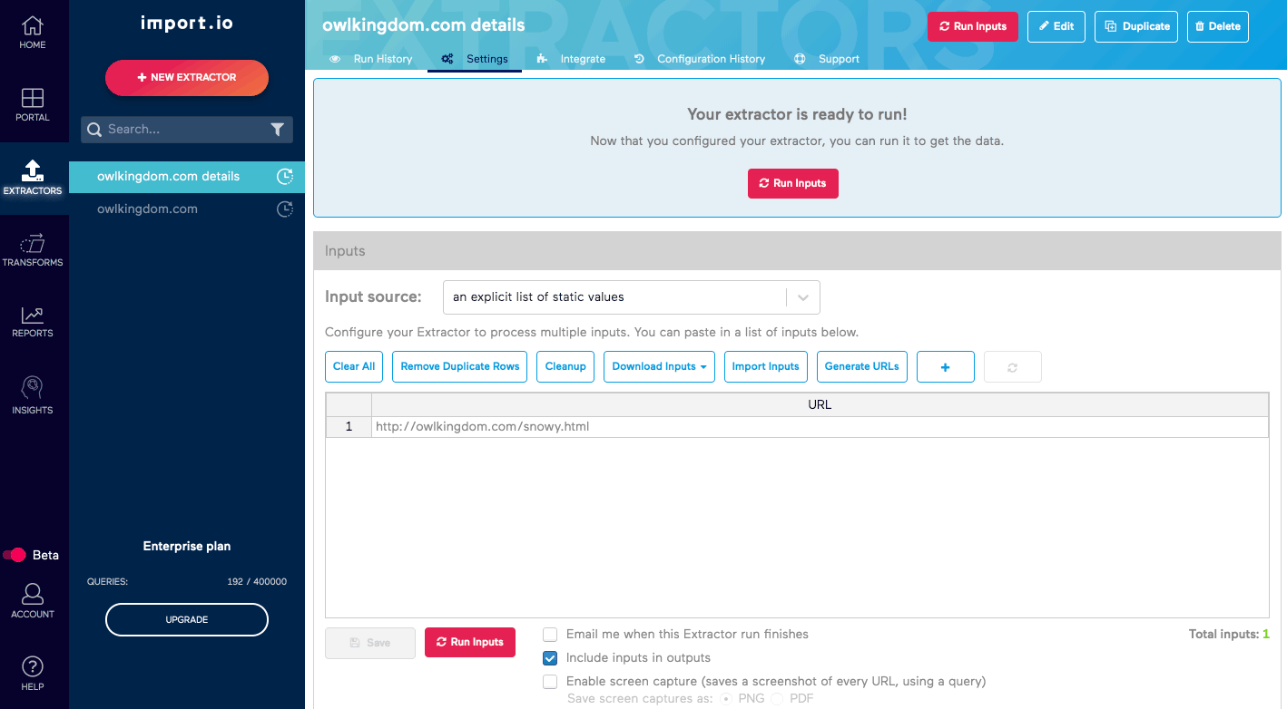 Old Import.io Input Change