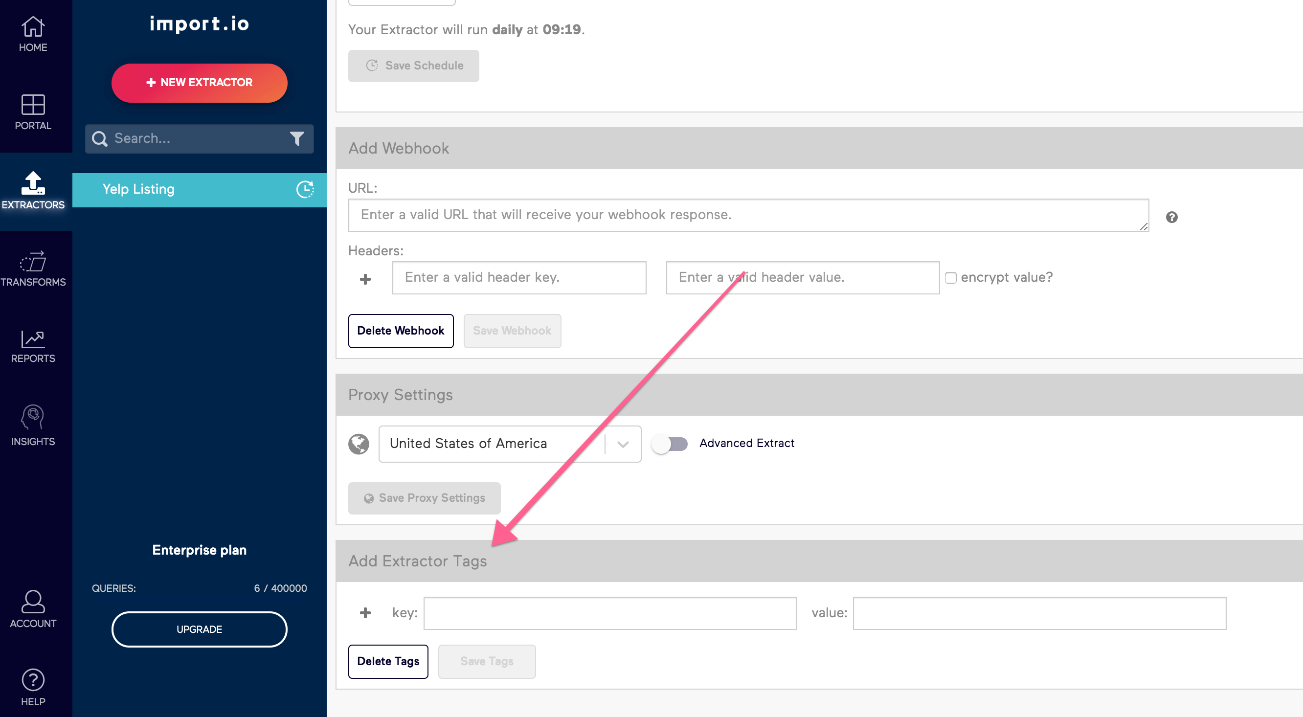 Old Import.io Extractor tags