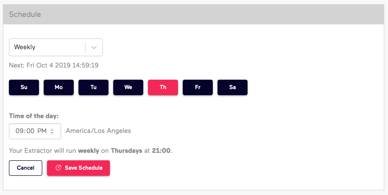 Old Import.io Weekly Schedule Example
