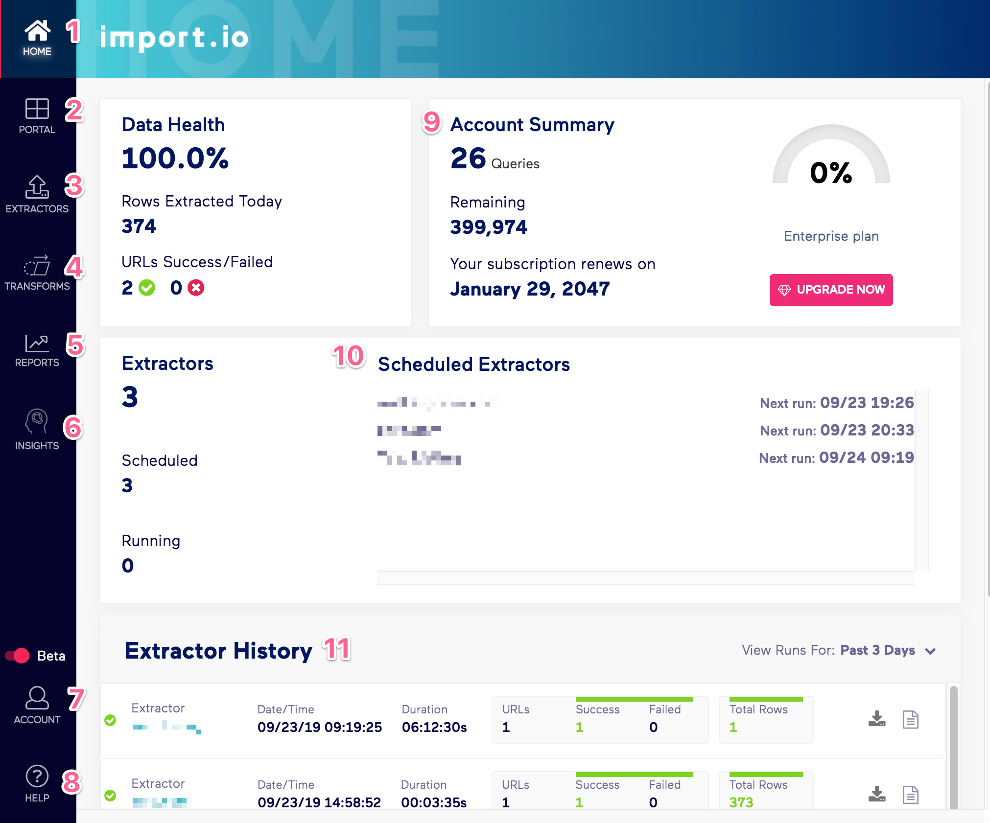 Old Import.io Dashboard