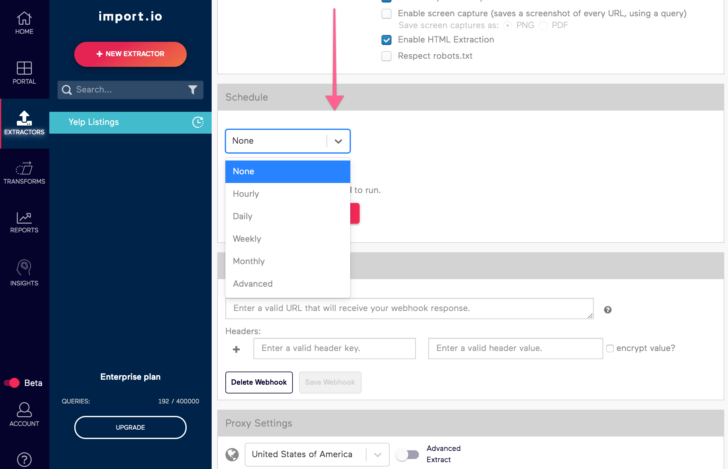 Old Import.io Schedule Run Button