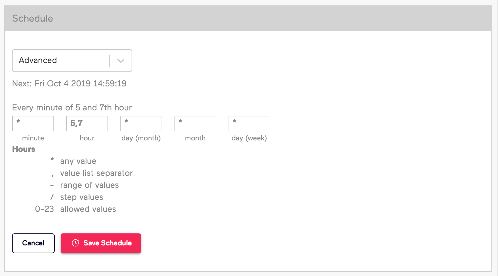 Old Import.io Schedule 5/7am Advanced Example