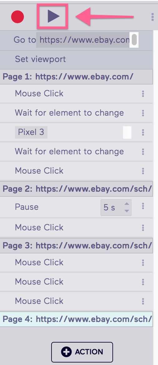 Action Table Play Button View