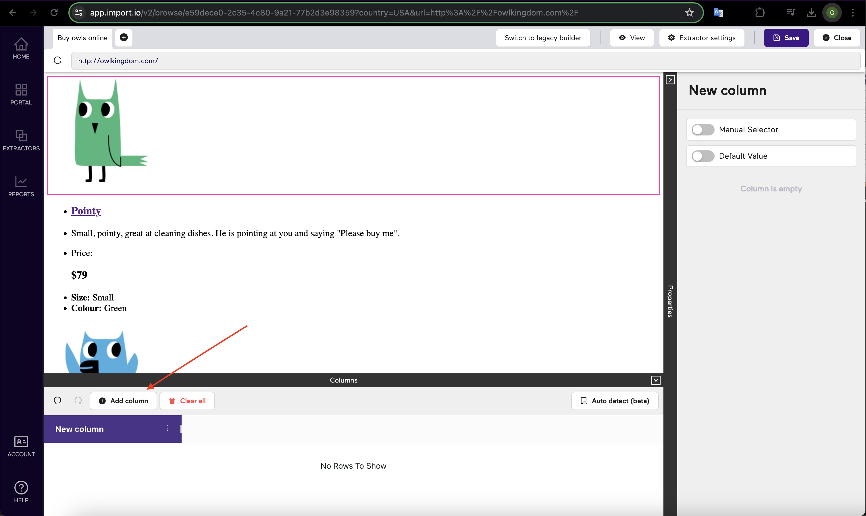 Add Column Button Owl Kingdom Example
