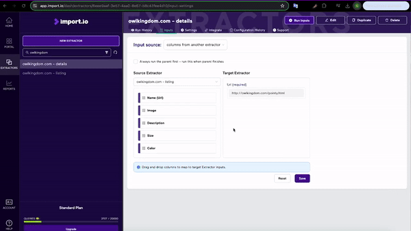 Import.io Mapping Values to a Chain Example