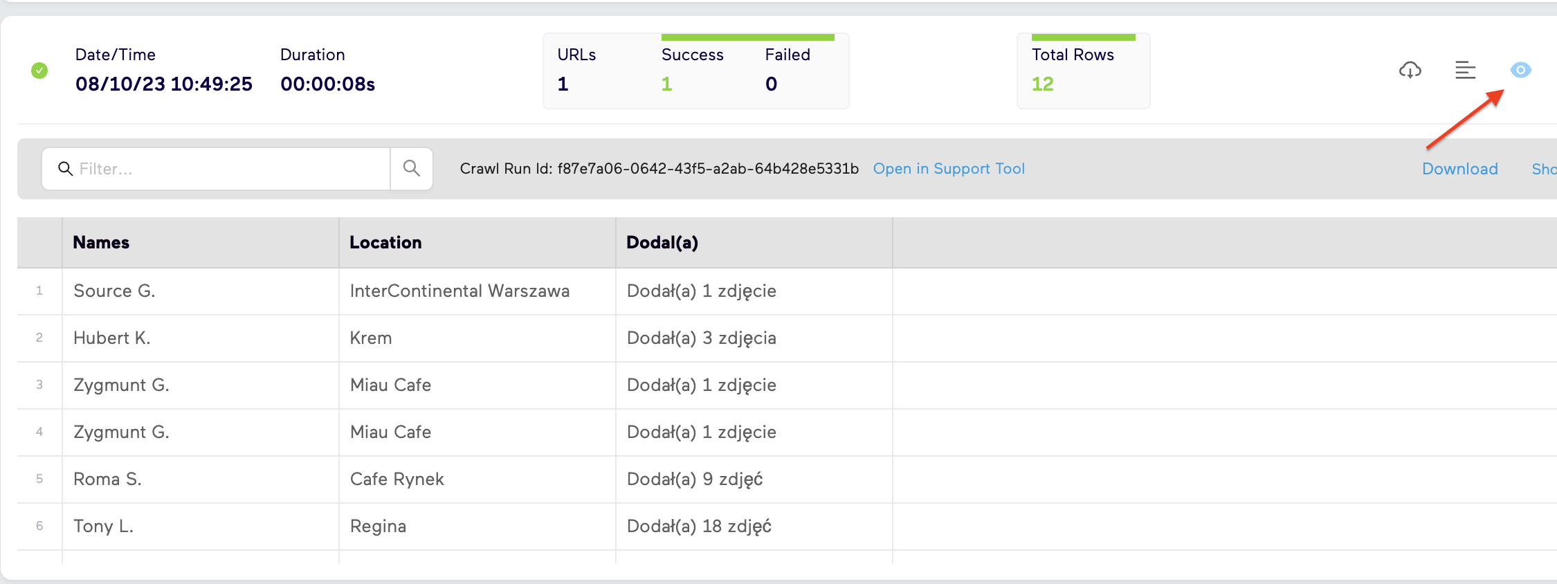 Import.io Preview data location